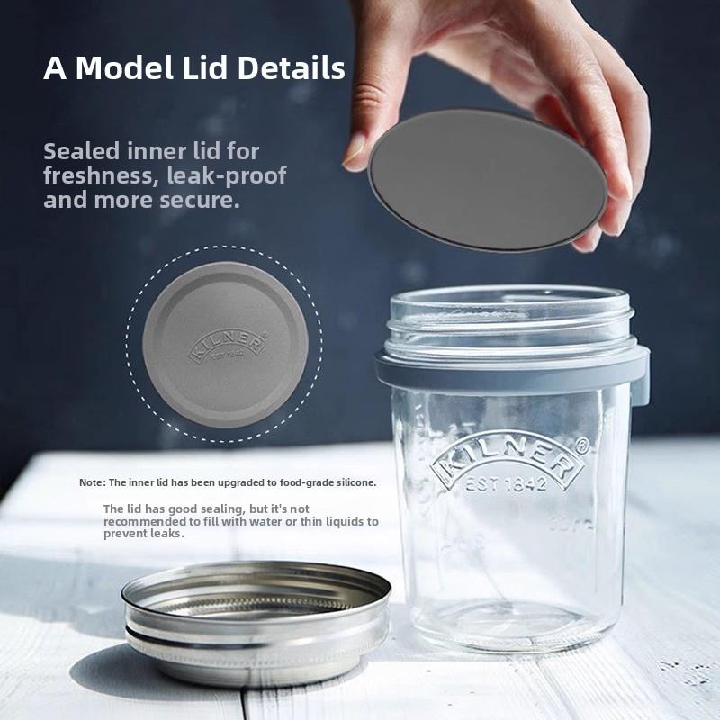 英国基尔纳隔夜燕麦杯有盖勺子早餐杯密封玻璃酸奶沙拉罐刻度牛奶