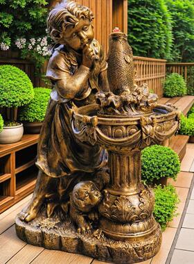 欧式时尚家居客厅庭院创意装饰品摆件工艺品男孩女孩流水喷泉摆设