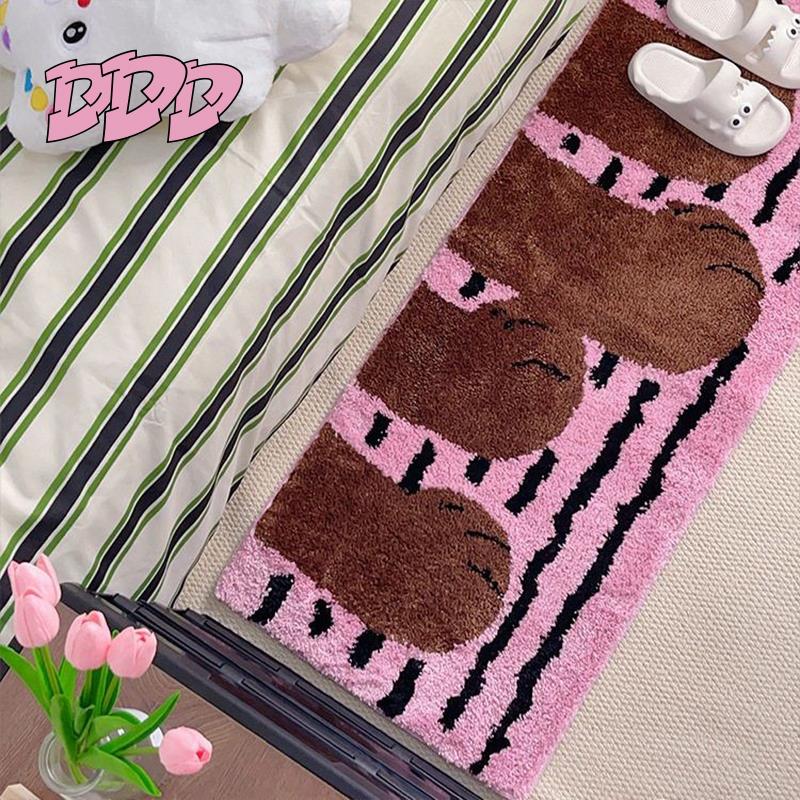 DDD日系可爱猫爪植绒地毯簇绒卡通猫咪卧室床边毯客厅ins防滑地垫