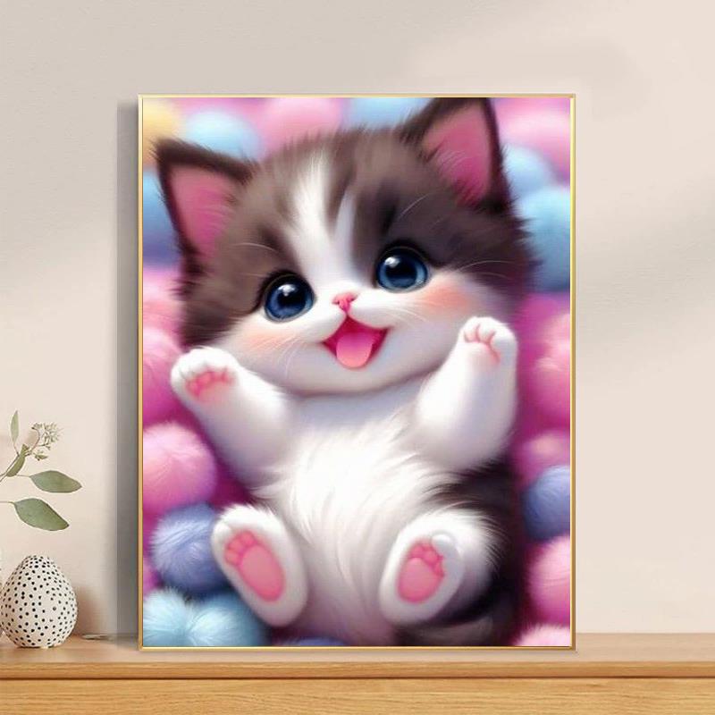 卡通可爱动物猫咪钻石画2024新款手工5d点贴钻十字绣儿童卧室满钻