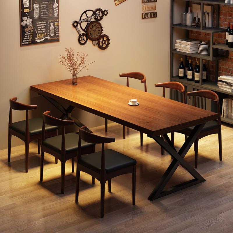 餐桌家用小户型吃饭桌子实木色工业风酒吧北欧饭店商用餐桌椅组合