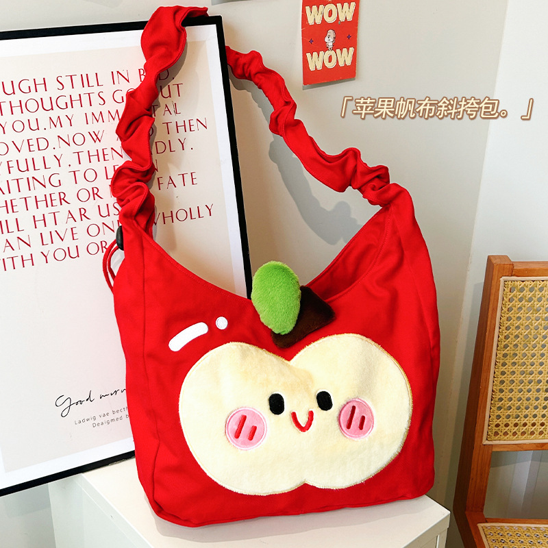 可爱苹果帆布包大容量上班通勤包