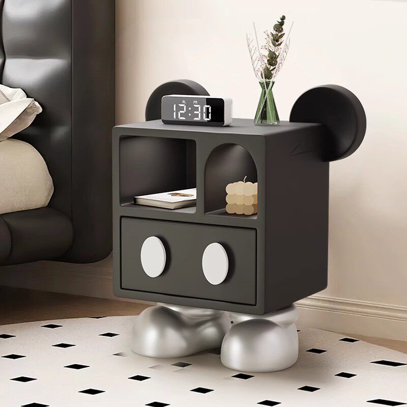 卡通米奇黑色沙发边柜客厅收纳柜电视机旁边角柜卧室床头柜子轻奢