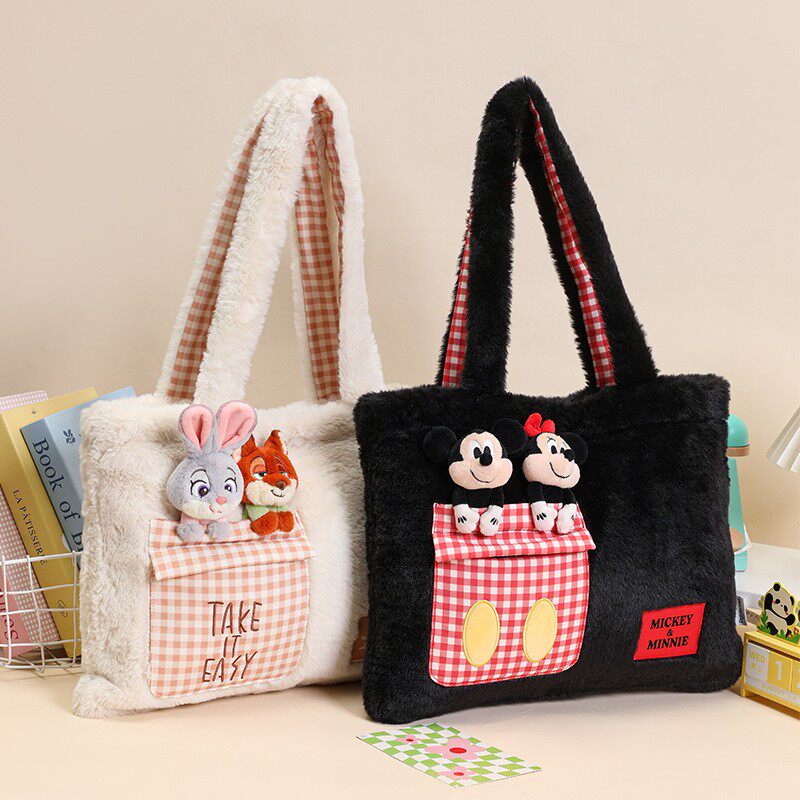 迪士尼正版授权朱迪尼克米奇米妮萌力全开毛绒单肩包大容量托特包