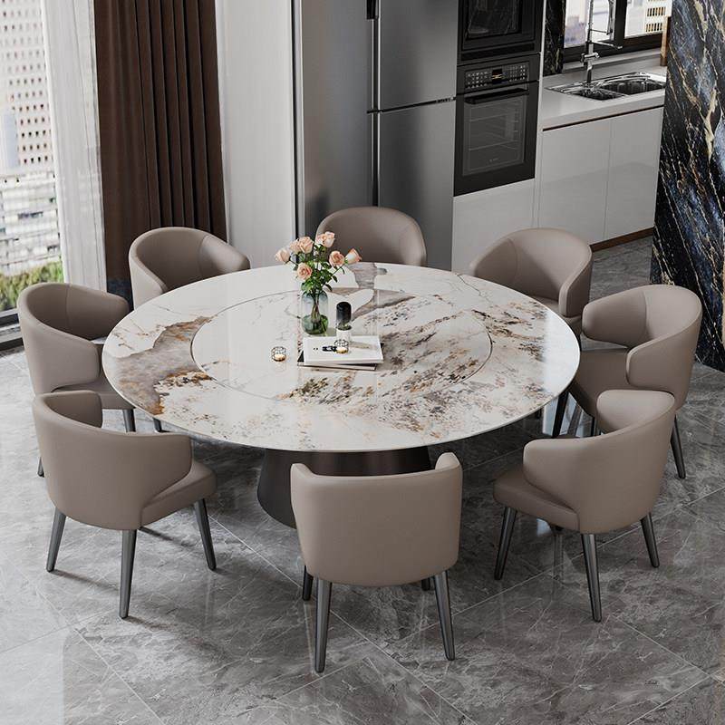 意式轻奢岩板圆桌内嵌入式转盘电动电磁炉现代家用圆形大饭桌2米,住宅家具,岩板餐桌,淘宝优惠券,粉丝福利购,淘宝优惠卷