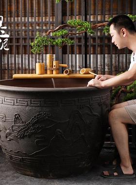 景德镇土陶粗陶古法养鱼陶瓷大缸鱼缸乌龟睡莲缸雕刻水缸金鱼缸