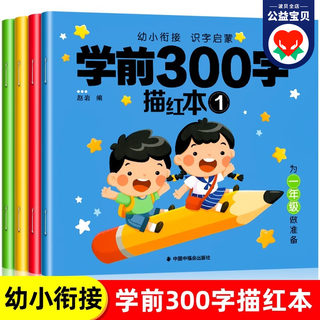 学前300字 描红本全套4册 学前班儿童幼儿园练字帖汉字幼小衔接笔画笔顺写字幼升小启蒙中大班偏旁部首练习册认识字临摹数字拼音