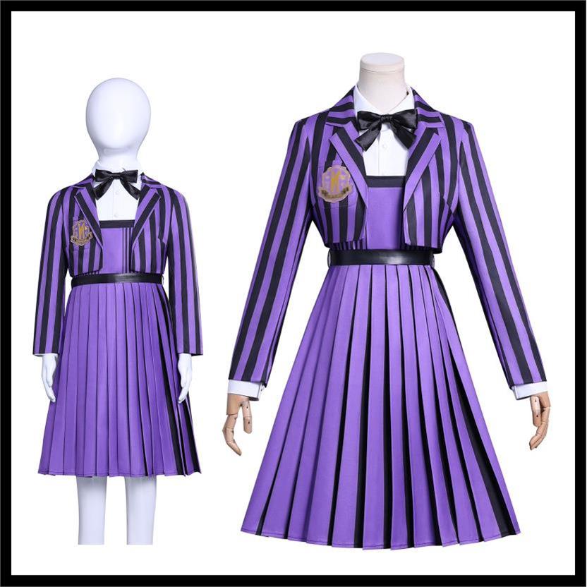 万圣节星期三-紫色女款条纹校服cosplay服装二次元表演亚当斯