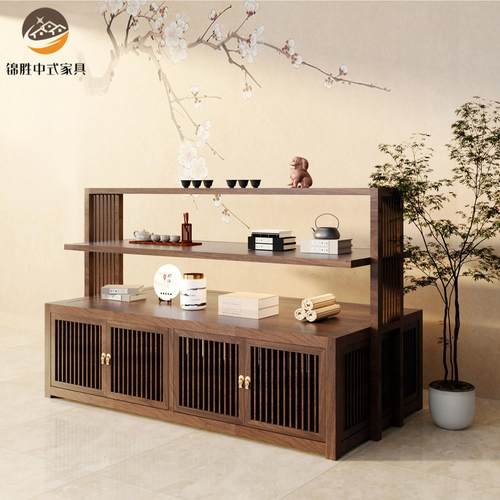 新中式茶叶中岛柜茶盘中岛台茶具展示架实木展厅流水台禅意展示柜