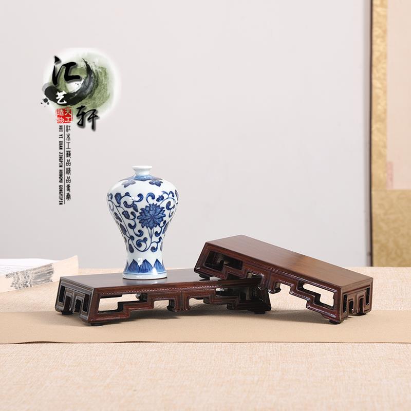 实木紫光檀回纹整木镂空茶壶微盆景摆件底座禅意香炉铜器奇石木托