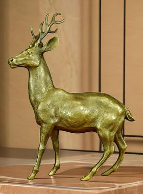 纯黄铜梅花鹿摆件铜鹿一对客厅一路有你鹿摆件家居客厅卧室饰品