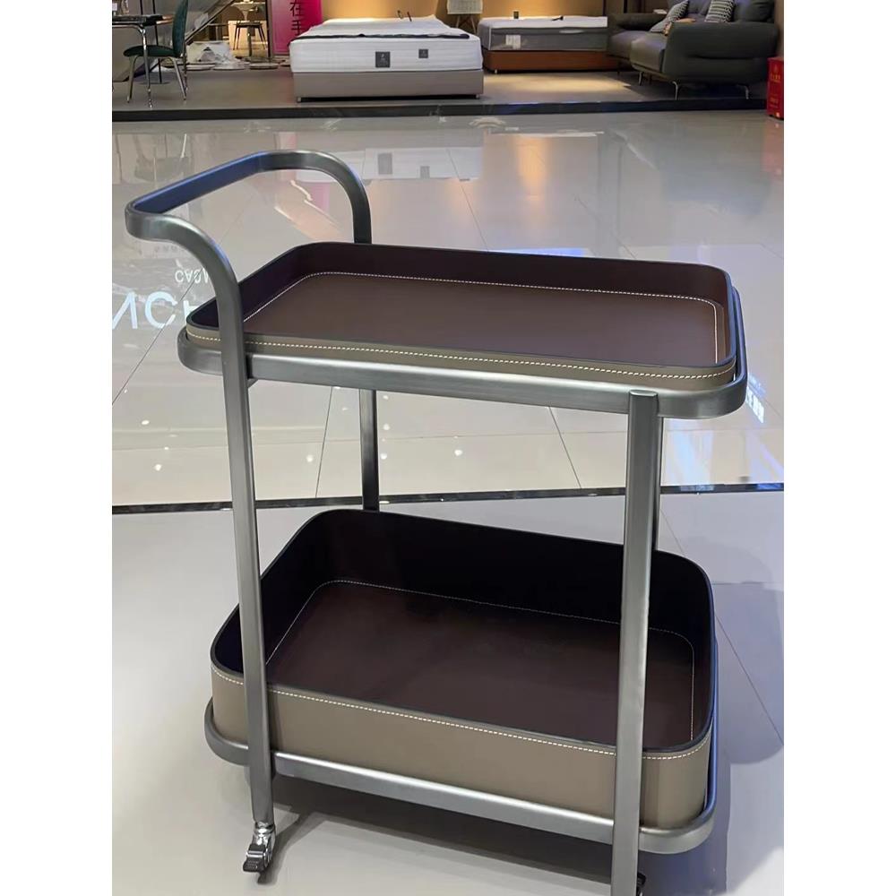 轻奢马鞍皮移动沙发边几小推车茶几客厅家用角几床头柜带轮置物架