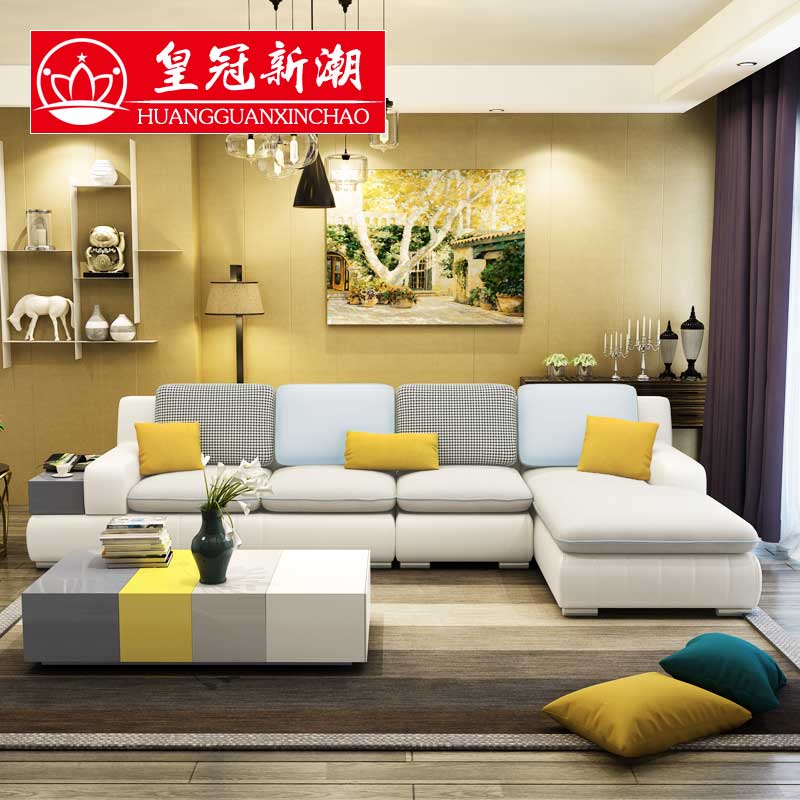 速发简约客厅可拆洗储物转角彩色皮布沙发小户型布艺沙发组合