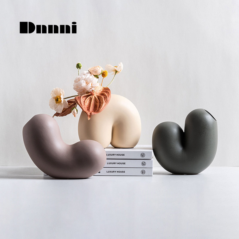 速发装饰胖胖花器陶瓷迪件样板间莫兰摆风客厅装饰培件水摆民宿