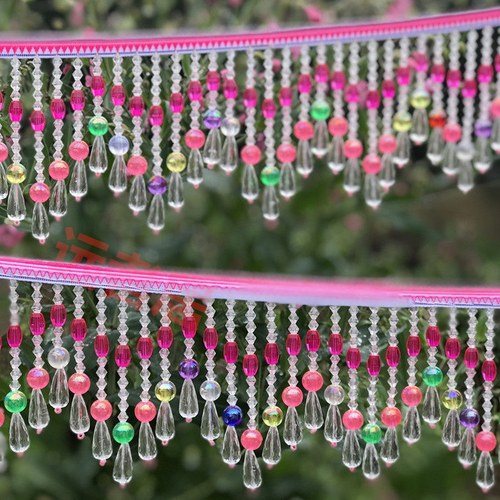 速发苗族串珠风手工串珠花边珠子服饰少数边花族民吊珠吊穗流苏民