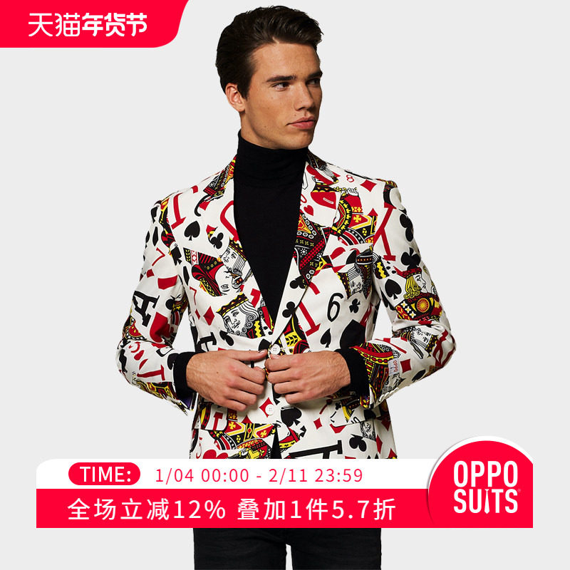OPPOSUITS西服痞帅西装外套男主播扑克印花上衣趣味外套oppo西装,男装,休闲西服,淘宝优惠券,粉丝福利购,淘宝优惠卷