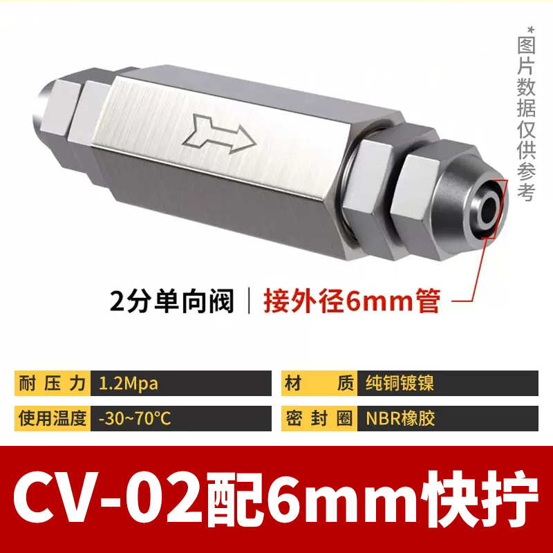 气动铜单向阀CV-01/02/03/04分空气气体止回阀气泵空压机气管接头