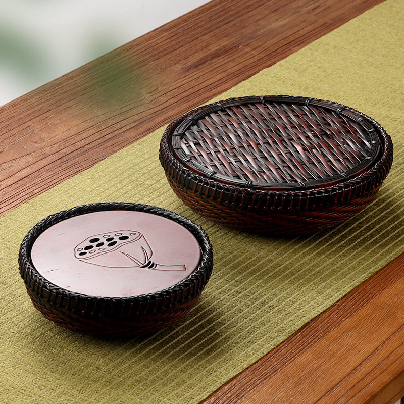 纯手工竹编日式壶承 紫砂壶垫养壶托 圆形可储水茶壶垫茶盘干泡台