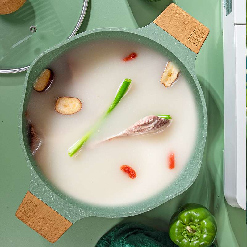MGC麦饭石双耳汤锅 家用平底不粘锅鸳鸯小火锅蒸煮锅火锅盆一体锅