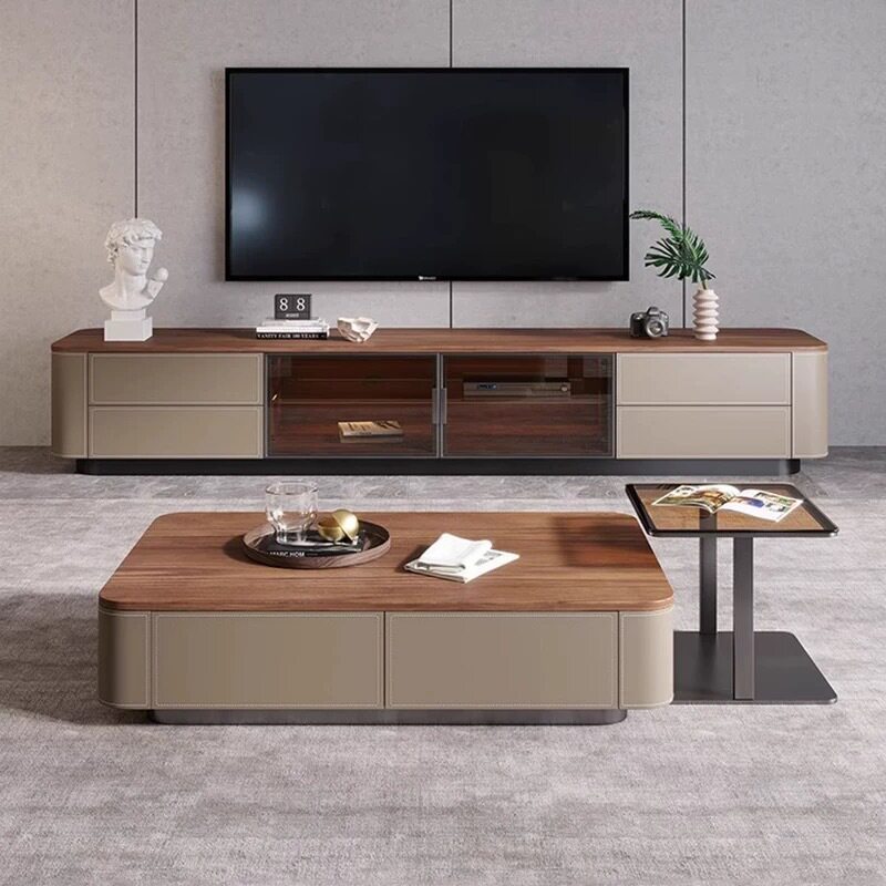 中古风茶几电视柜组合现代极简小户型家用客厅实木电视机柜地柜