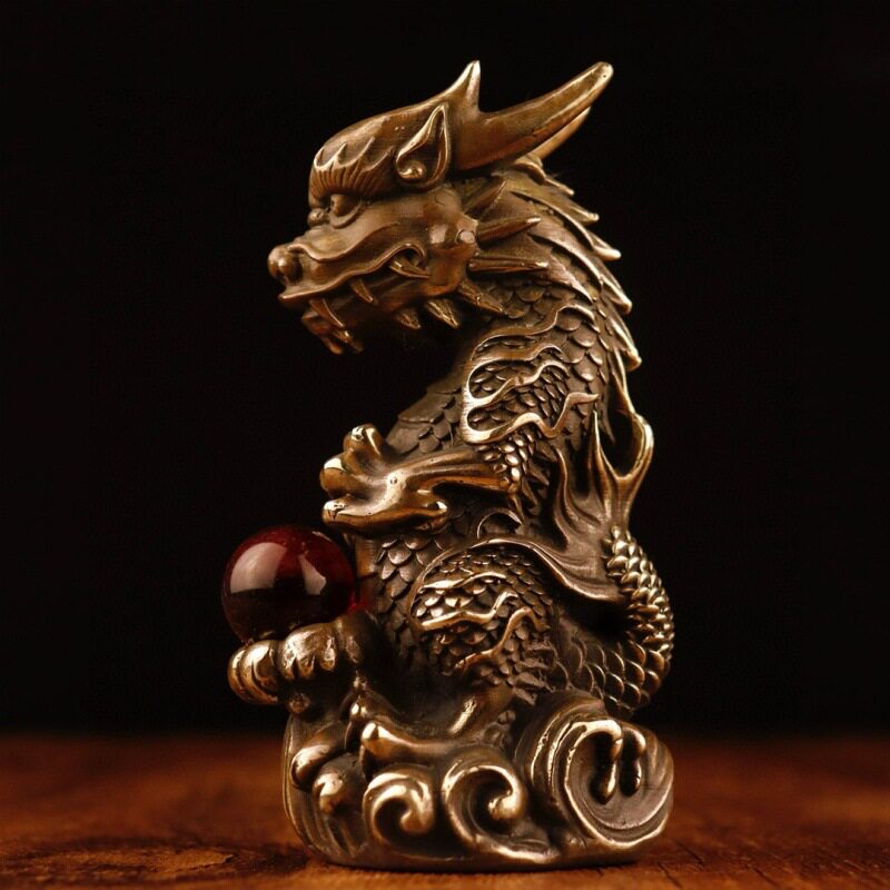 精品仿古黄色戏珠龙 神龙 生肖龙做旧摆件铜龙工艺品