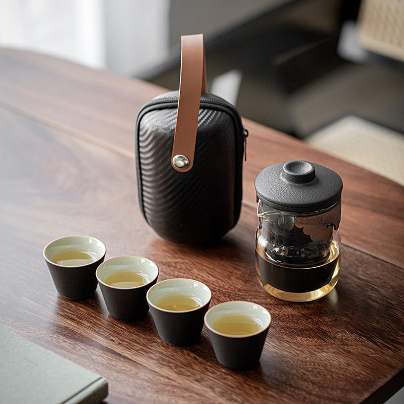旅行茶具快客杯小套一壶四杯黑陶套装户外便携式功夫车载家用定制