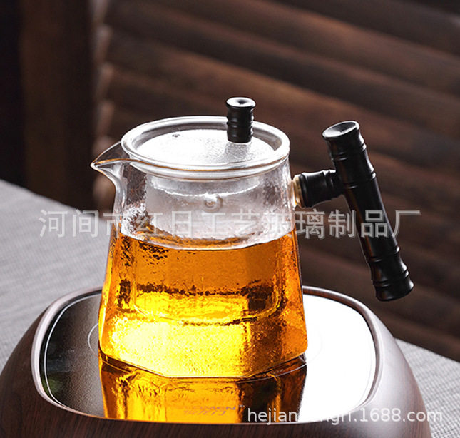 日式双内胆耐高温蒸煮茶器家用侧把玻璃壶全透明蒸汽煮茶壶电陶炉