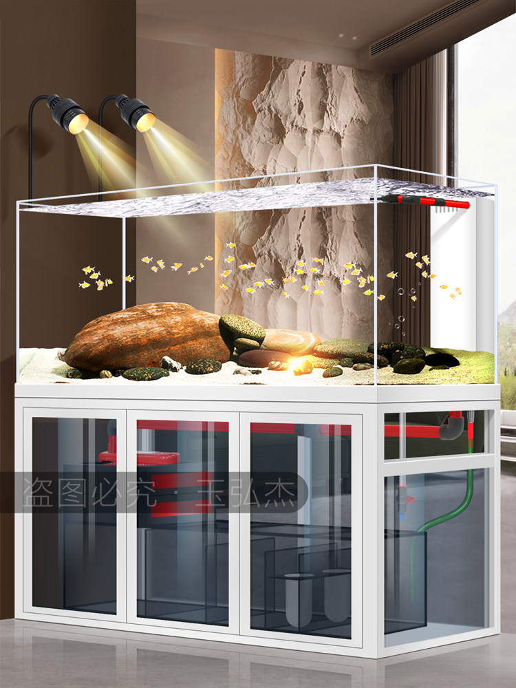 溪流缸直角溢流鱼缸厅箱底滤免换水生态景水草缸中小造型水客族超