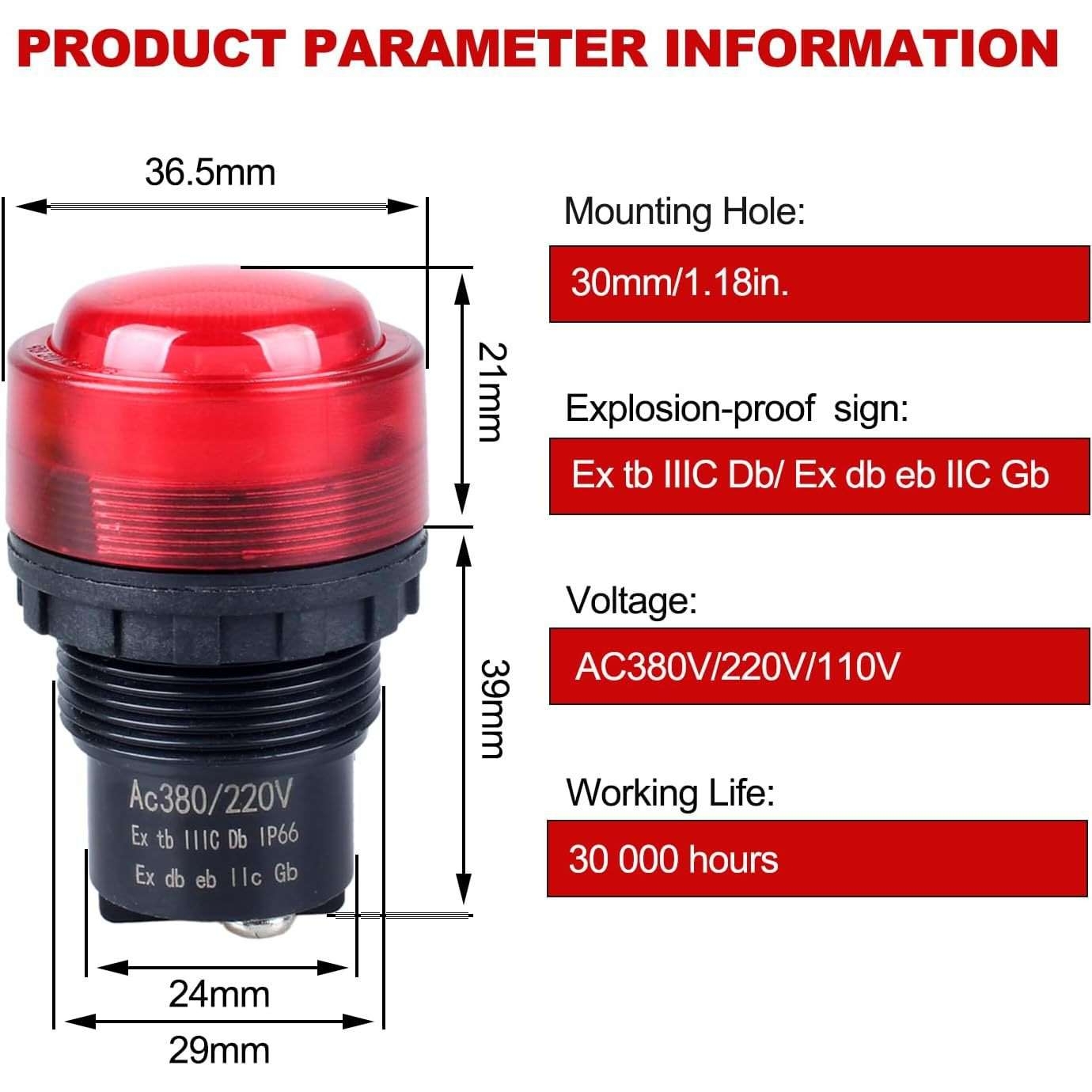 DMWD 2 件 30 毫米防破坏和防腐蚀电源信号指示灯 110V 220V 380V