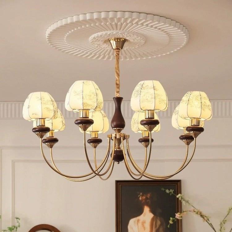 美式复古客厅主灯诧寂风胡桃木餐厅法式南洋布艺印花乡村大厅吊灯