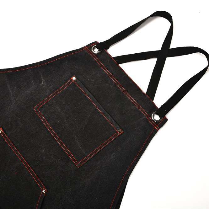 定 制出口德国原单定 做黑色水洗复古纹大号工作交叉围裙