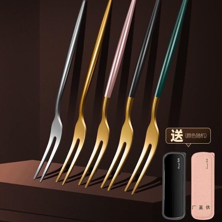 304不锈钢水果叉子家用套装可爱水果签果插欧式甜品轻奢