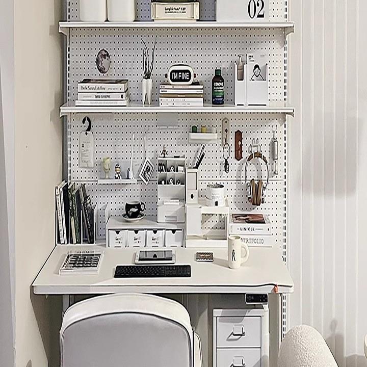 五金洞洞板书架少女桌上书柜立式落地展示收纳一体学生书桌置物架