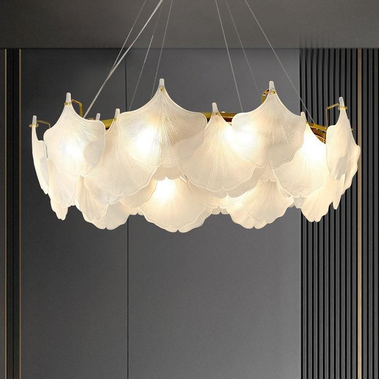 客厅吊灯法式轻奢奶油风玻璃大厅主灯现代简约银杏叶卧室餐厅灯具