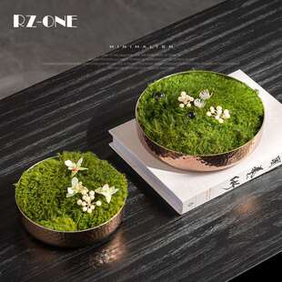 匠十三 高级感铜盆绿植盆景茶室茶桌书房软装饰品新中式装饰品