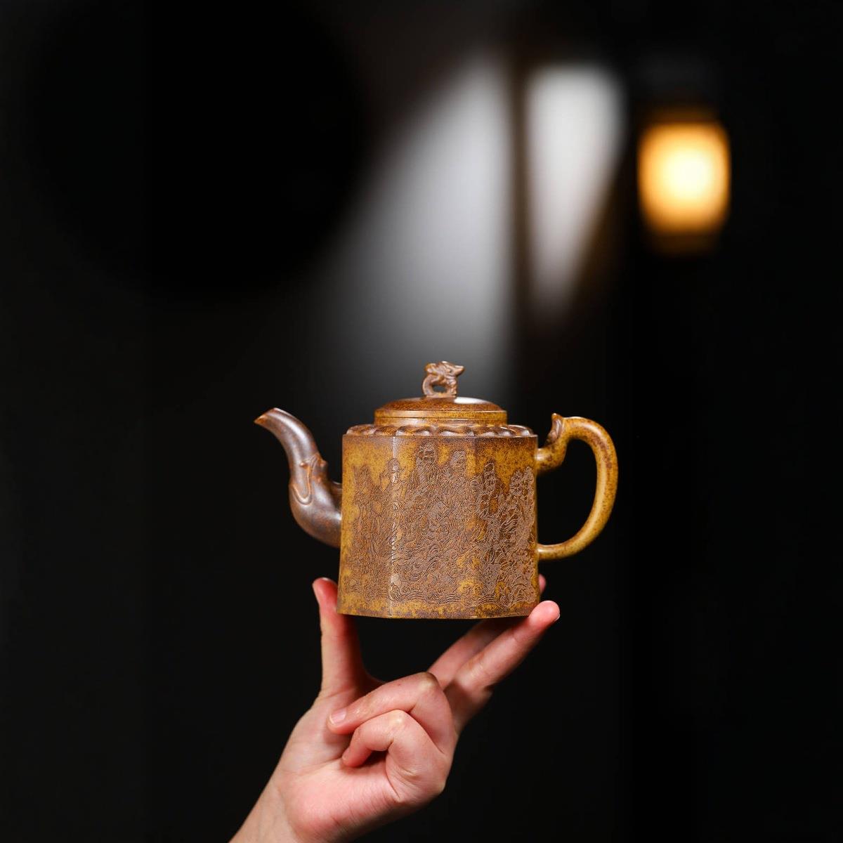 宜兴紫砂壶原矿龙骨金砂高温柴烧八仙过海金钟大容量茶壶