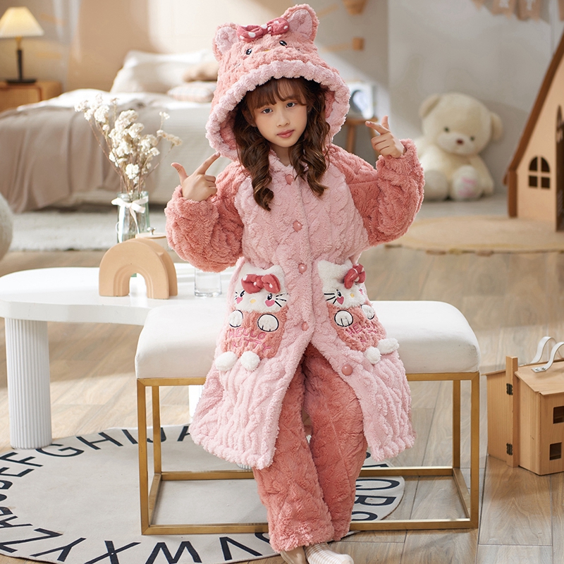 女童睡衣冬季三层夹棉加绒加厚