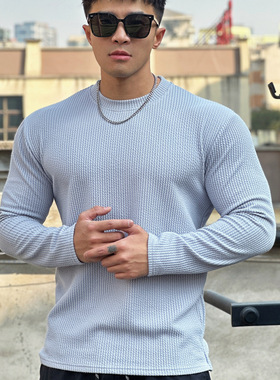 健身黑色肌理条纹速干小领口冬季新款大码弹力宽松吸湿上衣