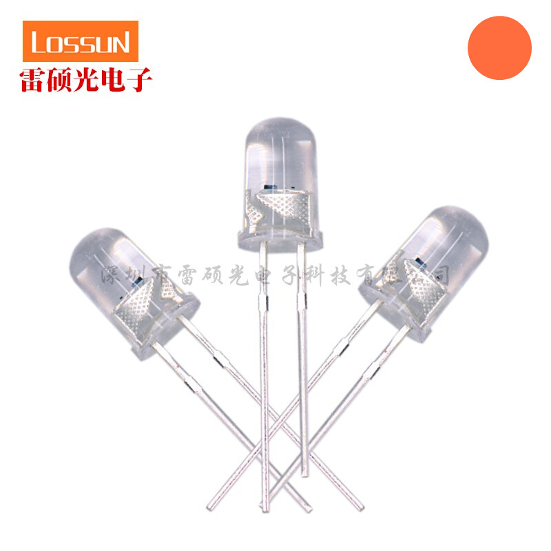 5mm橙色发光管白发橙5厘直插led灯珠圆头短脚胶透胶体f5琥珀色