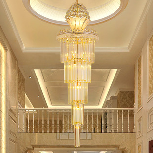 楼梯灯长吊灯欧式复式楼客厅大吊灯别墅楼中楼旋转水晶灯现代简约