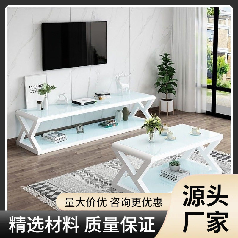 客厅电视柜钢化玻璃客厅柜简约现代茶几电视柜组合铁艺烤漆茶几台