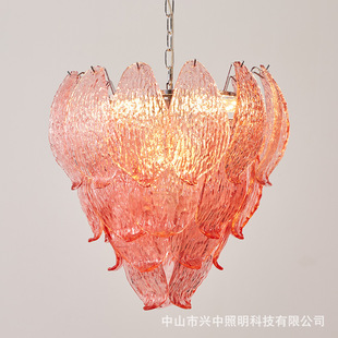 法式轻奢穆拉诺粉色花苞玻璃吊灯个性创意设计师款餐厅楼梯卧室灯