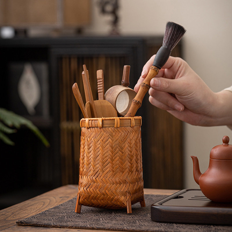 手工竹编六君子茶筒 复古大漆收纳筒笔筒 茶则茶针茶夹茶道零配件,电子元器件市场,电线扎带/束线带,淘宝优惠券,粉丝福利购,淘宝优惠卷