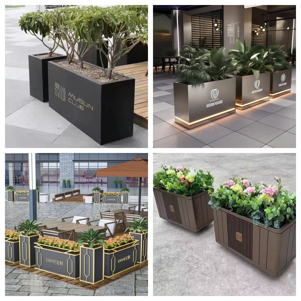 户外不锈钢铁艺花箱组合市政花坛外摆花盆花槽树箱道路围栏隔断
