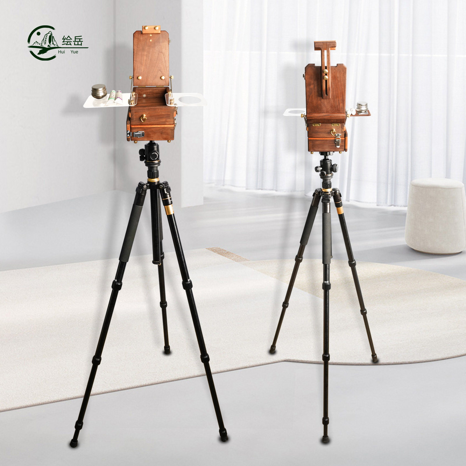 绘岳多功能水彩画箱美术写生便携式伸缩三脚架可折叠可拆卸画箱