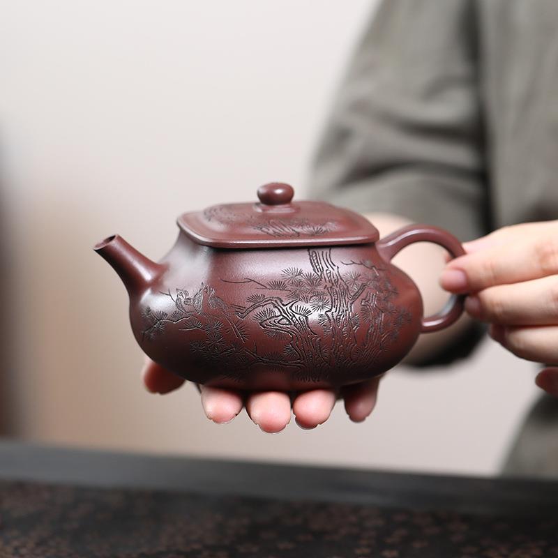 手工方壶紫砂壶宜兴原矿大容量260cc茶壶茶具四方乾坤壶