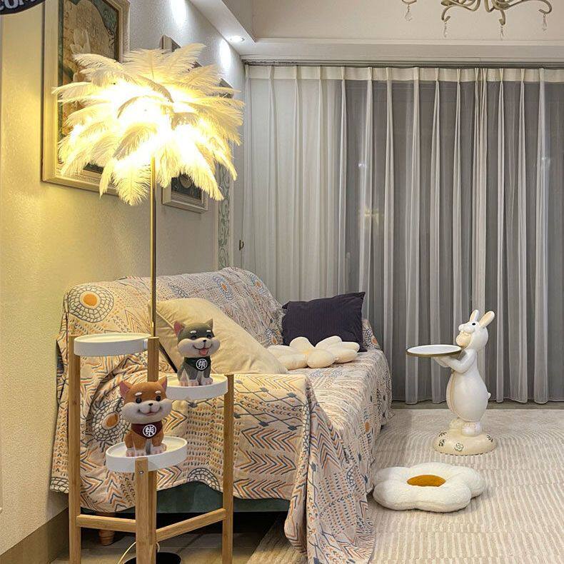 2026少女卧室床头灯北欧浪漫羽毛台灯婚房网红灯椰树鸵鸟毛落地灯