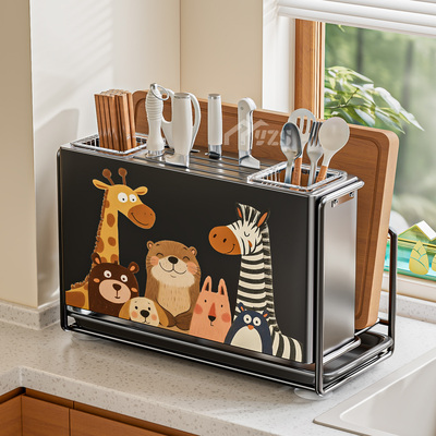 新款多巴胺刀筷架厨房置物架多功能壁挂式筷子刀架砧板一体收纳架