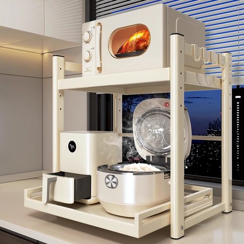 微波炉置物架抽拉式台面收纳架