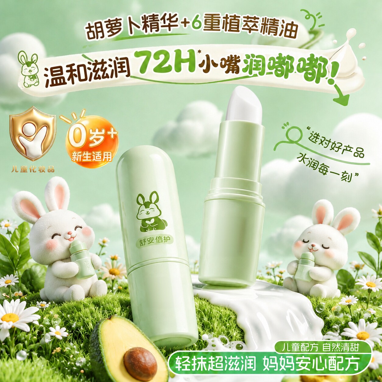 儿童润唇膏保湿防干裂脱皮滋润无添加小女童男孩婴儿宝宝食级专用